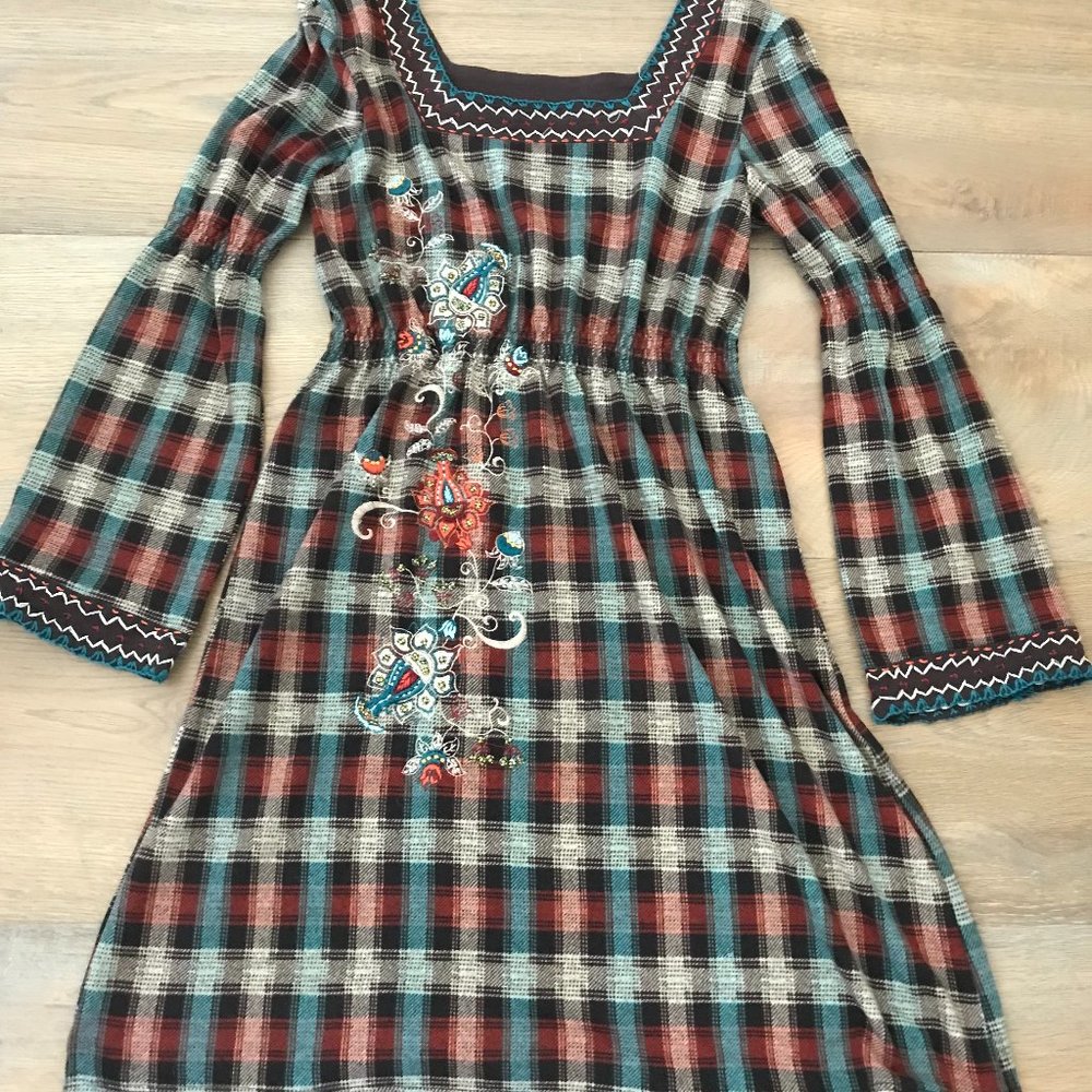 Double D Ranch Womens Plaid Embroidery Dress, XS